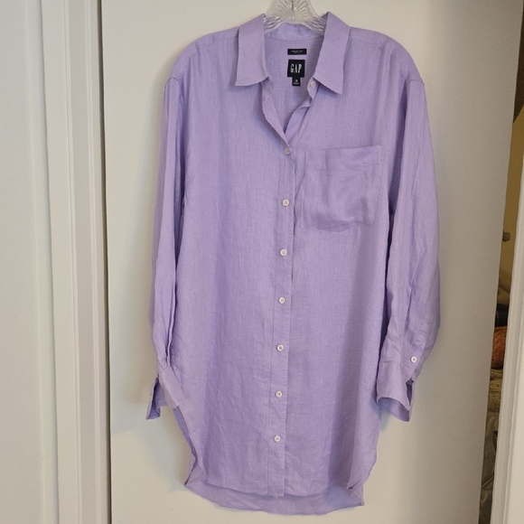 GAP Women's Lavender Long Sleeve Linen Weekend Tunic - Picture 3 of 4